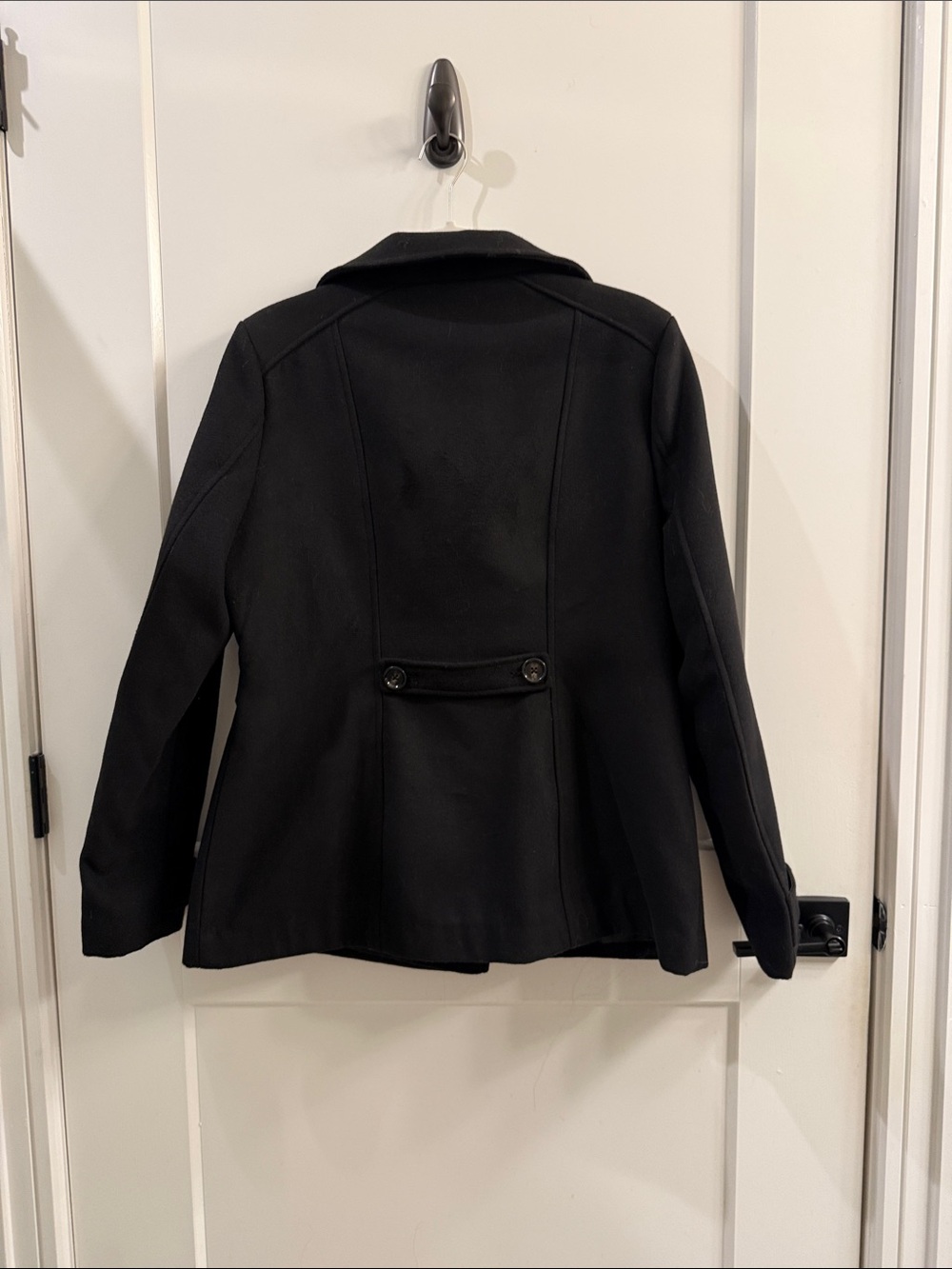 Black Rivet Black Double-Breasted Pea Coat with Wide Collar